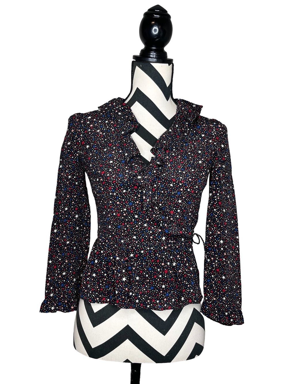 Madewell Starry Night 100% Silk Ruffle Wrap Top Sz XS